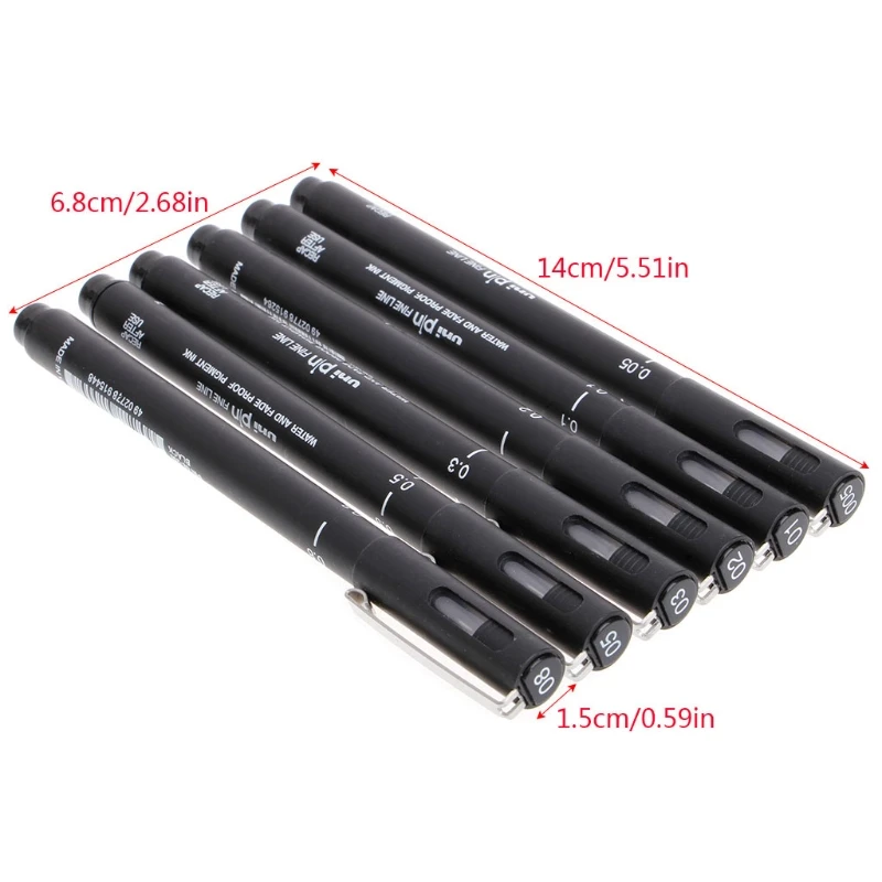 6pcs/lot Pin Drawing Pen Fineliner Ultra Fine Line Art Marker Black Ink 005 01 02 03 05 08 Micron Drawing Pen Office School Set