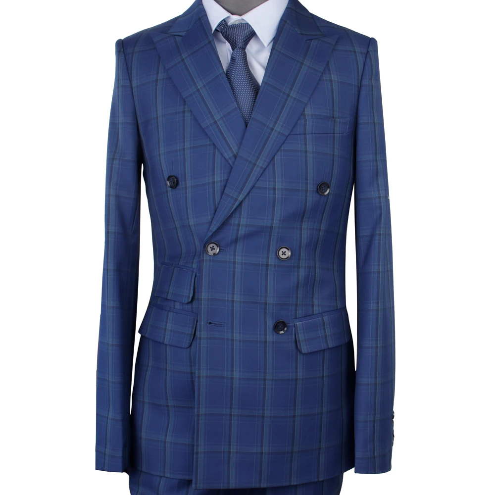 2021 Luxury Fashion Blue Plaid Suits Custom Made Smart Casual Men Suits For Wedding Dress Costume Men Suit Pants Men'S Sets Male