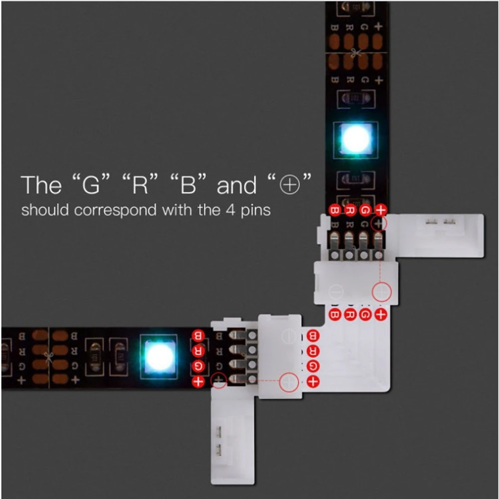 Led Strip Connector Free Soldering 2,3,4,5PIN L/T/X Shape Corner Connector For WS2812B WS2811 10mm RGB Led Strip Light