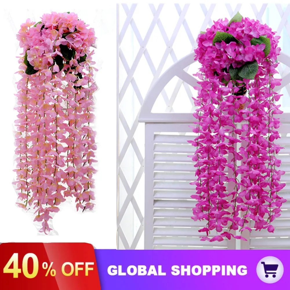 Wisteria Artificial Flower Vine Ivy Leaf Garland Silk Rose Flowers Rattan String Vine Wedding Arch Flower Home Garden Decoration