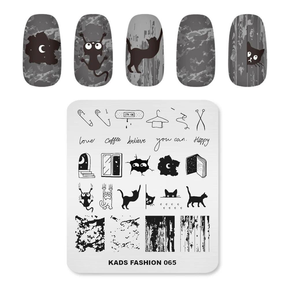 KADS Nail Art Stamp Template Cracks Wood Grain Cats Pattern Nail Stamping Plate Fashion Design Nail Art DIY Nail Image Plate image 3