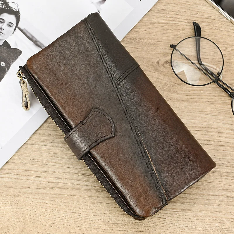 Newsbirds 2023 New Fashion Leather Long Wallet Men Women Retro Style Card Purse Clip Wallets Female Male Purse Christmas Gift