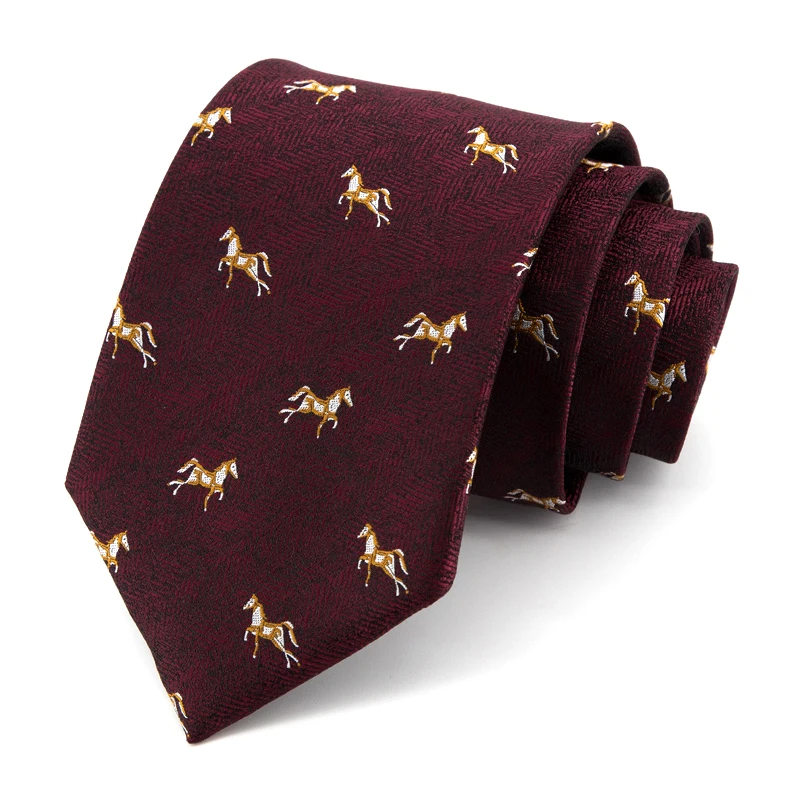 

Horse Jacquard Ties for Men Red Dresses Necktie High Quality Fashion Formal Work Cravat Male Gift With Box