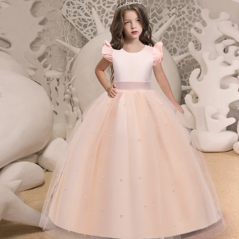 Pageant Kids Long Bridesmaid Dress For Girls Children Costume Prom Princess Dresses Vestido Flower Girl Big Bow Party Gown