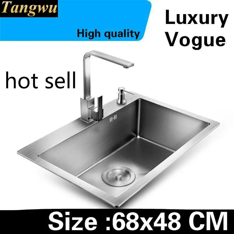 

A Free shipping Apartment wash vegetables high capacity 304 stainless steel kitchen manual sink single trough mini 680x480 MM