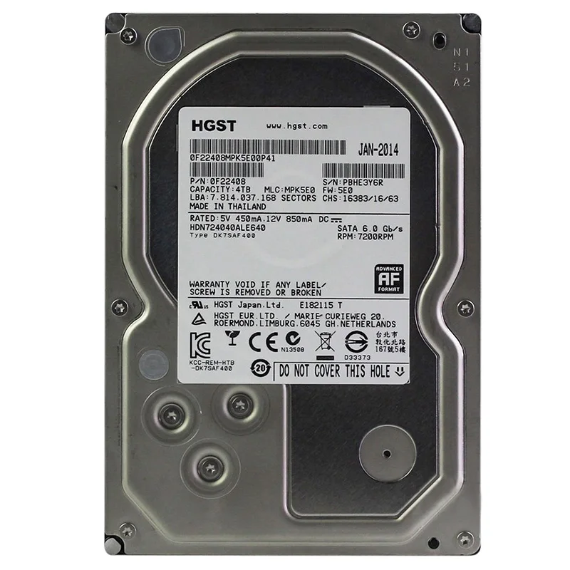 Imagem -02 - Disco Rígido Hgst Original para Servidor Desktop Monitoramento 8tb 6tb 4tb Hdd 7200rpm 64mb Cache Sata Iii 3.5