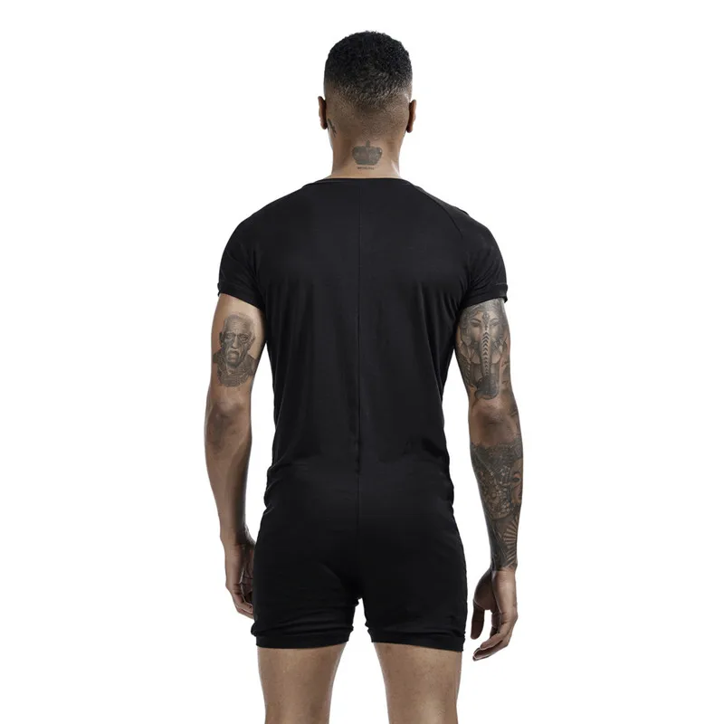 Pijamas siameses masculinos onesies roupas de casa super-elástico confortável botão snap macacão masculino sleepwear t-shirts de cor sólida
