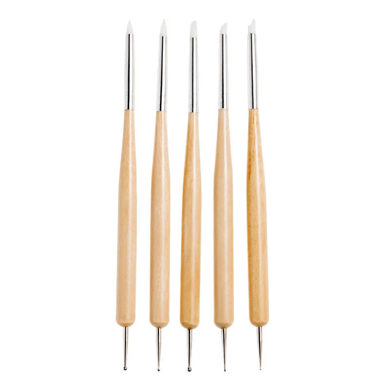 5pcs/set Double-ended Nail Embossing PenWooden Handle Nail Pen Nail Art Dotting Painting Tips Manicure Tools