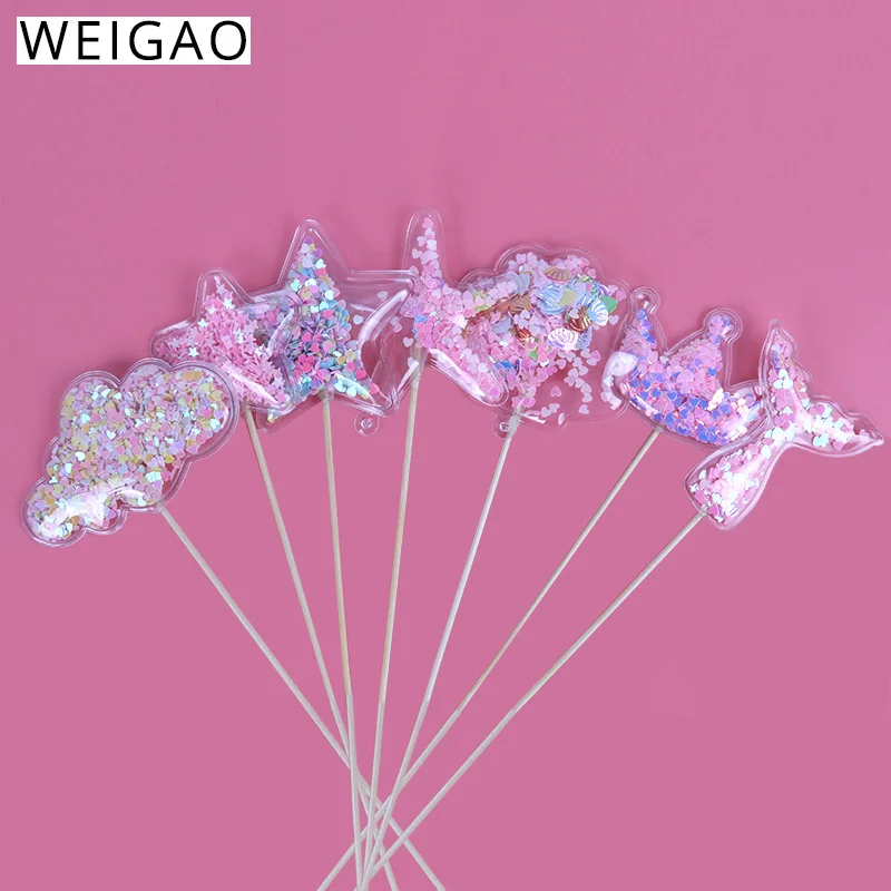WEIGAO Bling Fairy PVC Cake Topper Star Cloud Crown Rainbow Unicorn Decoration Birthday Unicorn Rainbow Cake Decorating Supplies