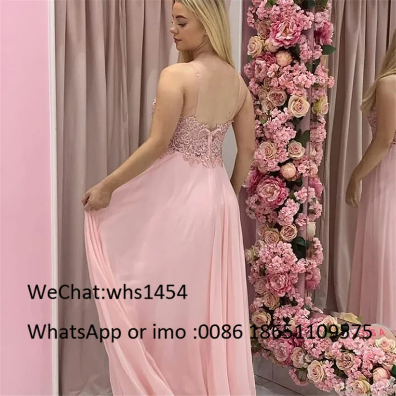 Elegant Pink Chiffon Long Prom Dresses 2023 Sexy Sheer Lace Evening Party Dress For Women Formal Plus Size robe de soiree