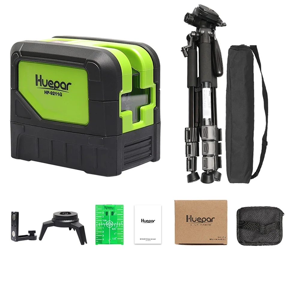 

Huepar Green Beam Laser Level 2 Cross Lines 2 Points Professional 180 Degrees Self-leveling+Huepar Adjustable Laser Level Tripod