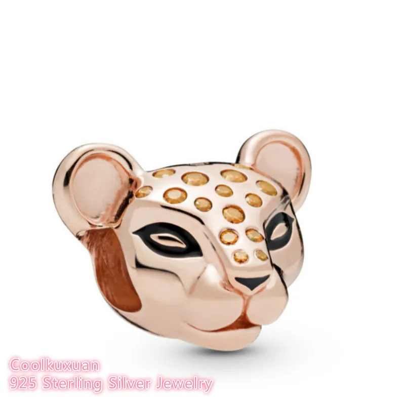 

Summer 100% 925 Sterling Silver Sparkling Lion Princess Charm, Rose gold beads Fits Original Pandora bracelets Jewelry