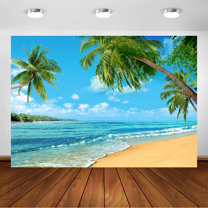 Beach Blue Sky White Clouds Photography Background Baby Summer Beach Backdrop for Photographic Studio Photographer Photo Shoot