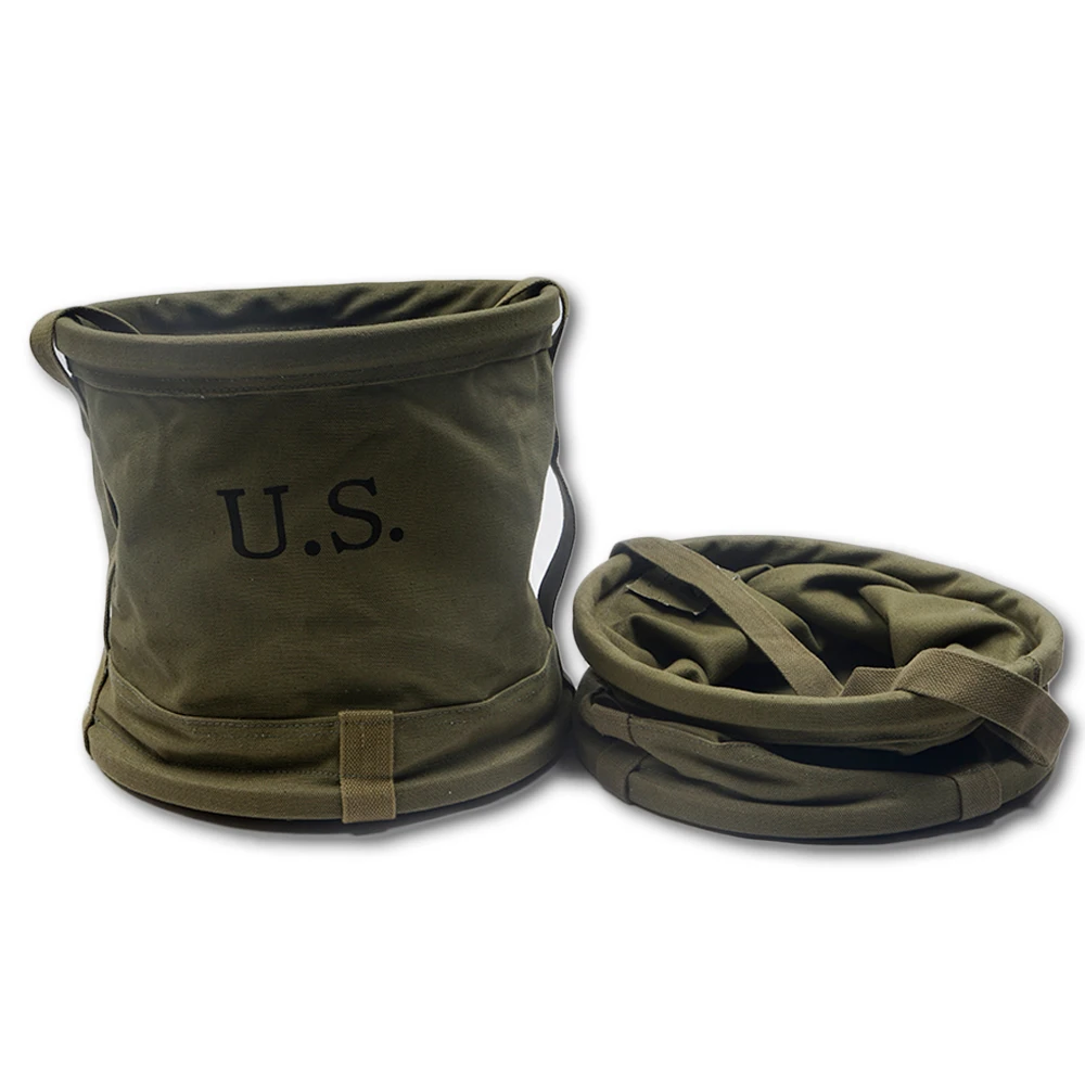 WW2 MILITARY CARRIABLE CANVAS WATER BUCKET PORTABLE OUTDOOR FISHING FOLDABLE PAIL waterproof for a short time