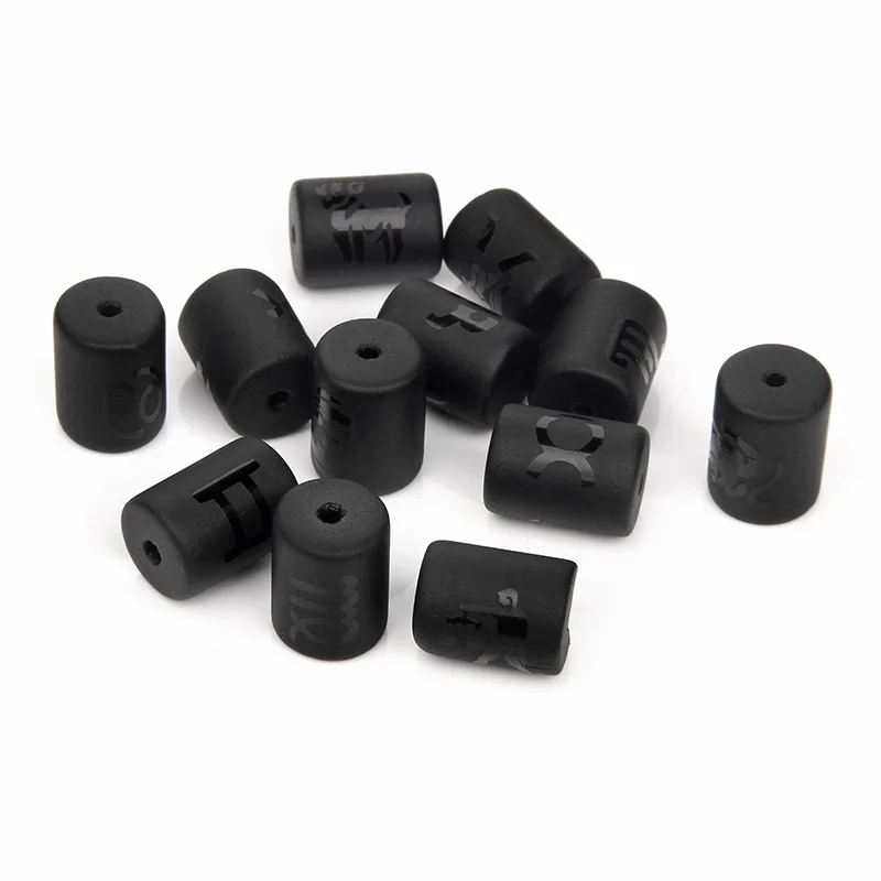 12 Constellation Zodiac Charms Beads Black Onyx Zodiac Symbol Cylinder Loose Beads For DIY Making Jewelry Bracelets Accessories