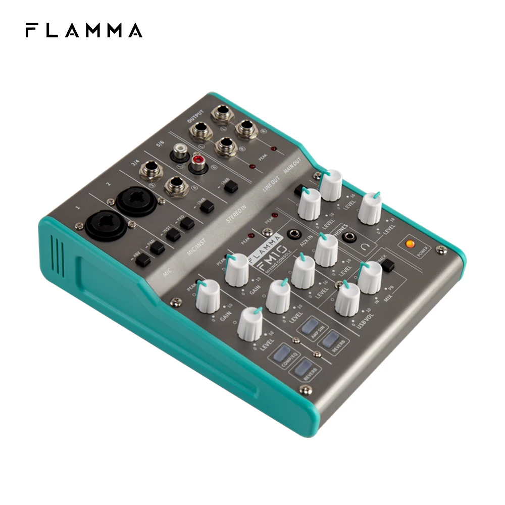 Flamma fm10 digital audio mixer 6 canais de mistura console placa de som interface usb 48v energia fantasma para gravação de computador fluxo ao vivo