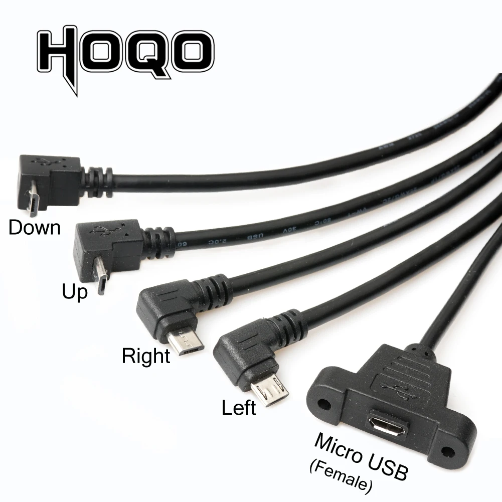 Cable de extensión con montaje de tornillo, Conector de bloqueo macho a hembra, montaje de panel micro usb, ángulo izquierdo y derecho de 90 grados