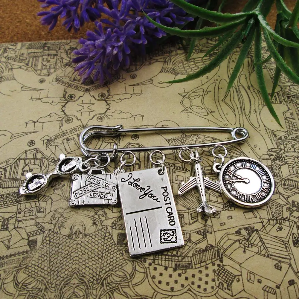 Travel Theme  Passport Backpack Gift For Travelling Friend Explorer Traveller silver plated charm brooch