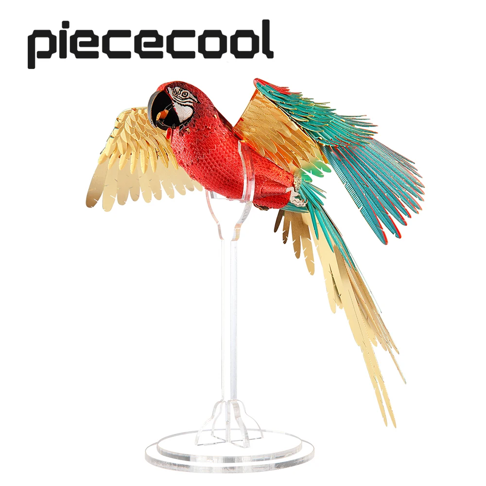 Piececool-rompecabezas de Metal 3D, guacamayo escarlata con soporte acrílico, juegos de modelos DIY, rompecabezas de ensamblaje, juguete de