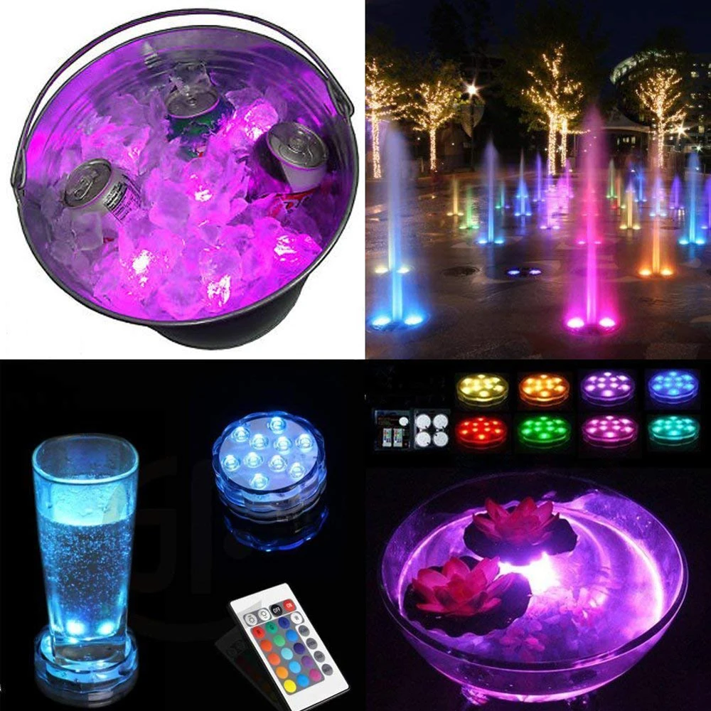 Submersível LED Vaso Base de Luz, 3AAA pilhas, sem controle remoto, 10 SMD RGB-50Pcs