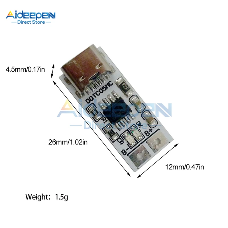 1S Type-C USB to 4.2V 4.35V 1A Step-down Buck LiPo Polymer Li-Ion Charger for 3.7V 3.8V 18650 Lithium Battery