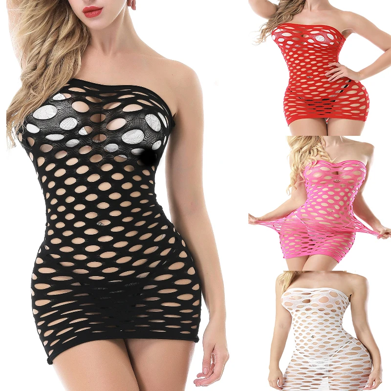 

Sexy Women's Fishnet Hollow Dress Sexy Dress Mesh Doll Skirt Stretch Cotton Underwear Sexy Short Skirt Underwear Lingerie Porno