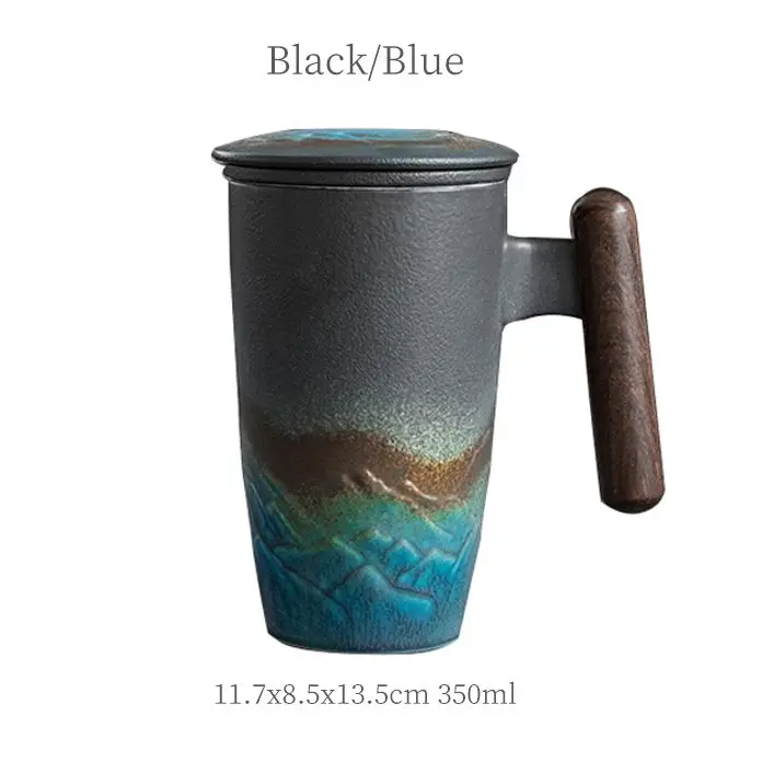 

LUWU Ceramic Tea Mug with Infuser Relief Mountain Coffee Tea Cup 350ml