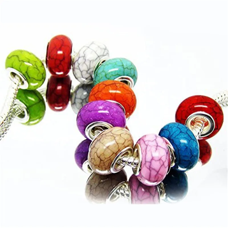 

10Pcs Striped Murano Beads Spacer Big Hole European Beads Fit Charm Bracelet Snake Chain Bangle for Jewelry Making
