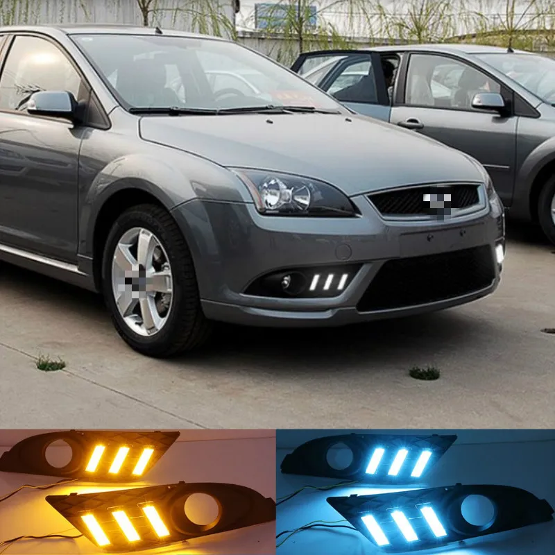 

1Pair LED Fog head Lamp cover Daylight with Yellow turn signal DRL For Ford Focus 2007 Sedan Daytime Running Lights