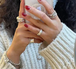 Korean minimalist 925 sterling silver ring female niche design ins online celebrity retro old double mixed multilayer ring
