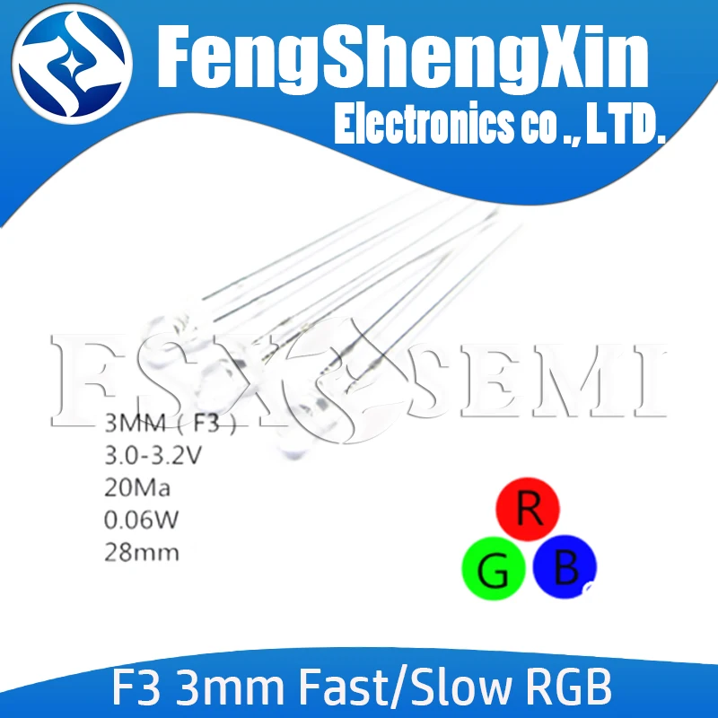 

100pcs/lot 3mm Fast/Slow RGB Flash Red Green Blue Rainbow Multi Color Light Emitting Diode Round F3 LED Full Color