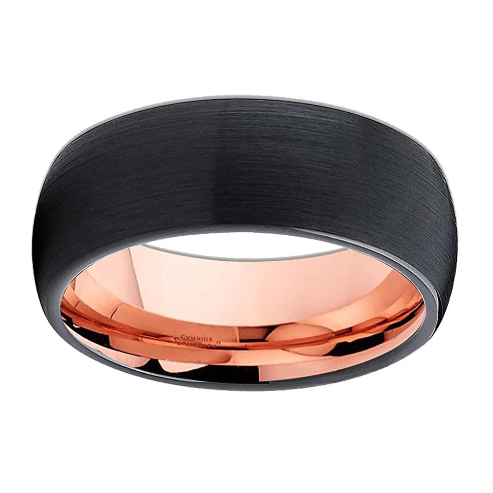 6mm/8mm Tungsten Ring for Men Women Matte Black With Rose Golden Dome Tungsten Rings Wedding Bands Free Custom Engrave Drop Ship