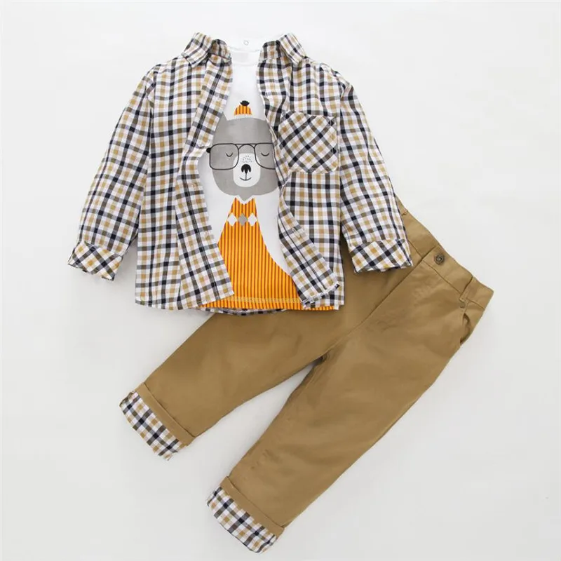 Kids BoysClothes  Children Plaid Coat+T-Shirt+Pants 3pcs Baby Suits Toddler Boy Clothing Spring Autumn Outerwear Costume BC1034