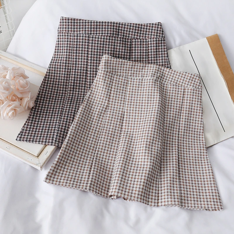 

Spring Summer Women Vintage Korean High Waist Mini A-Line Skirt Casual Female Sweet Kawaii Students Empire Above Knee Skirts