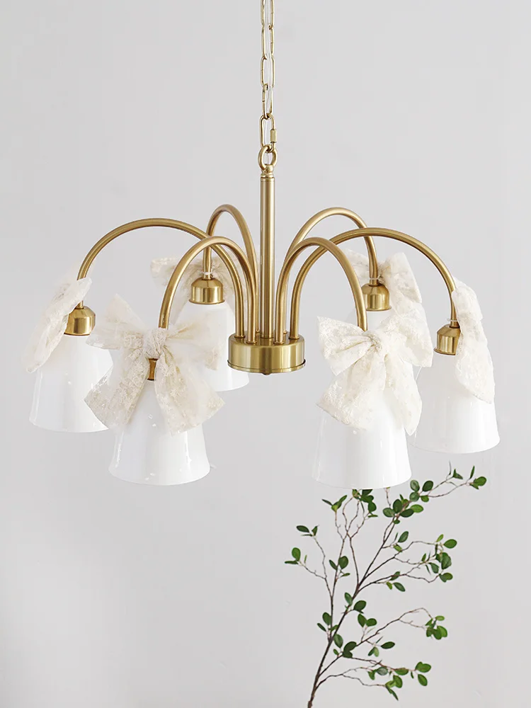 High grade French bow bedroom chandelier American modern simple maiden heart ceramic study cloakroom lamp