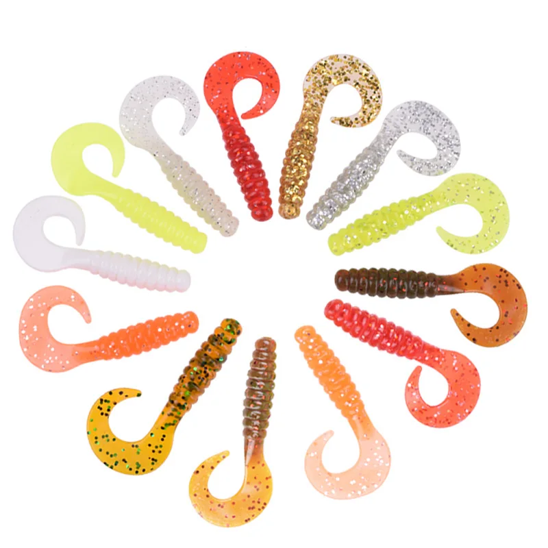 10Pcs/Lot Spiral Tail Worm Soft Bait 4.8mm 1.2g Jig Wobbler Fishing Lure Shrimp Salt Smell Artificial Silicone Soft Baits Tackle