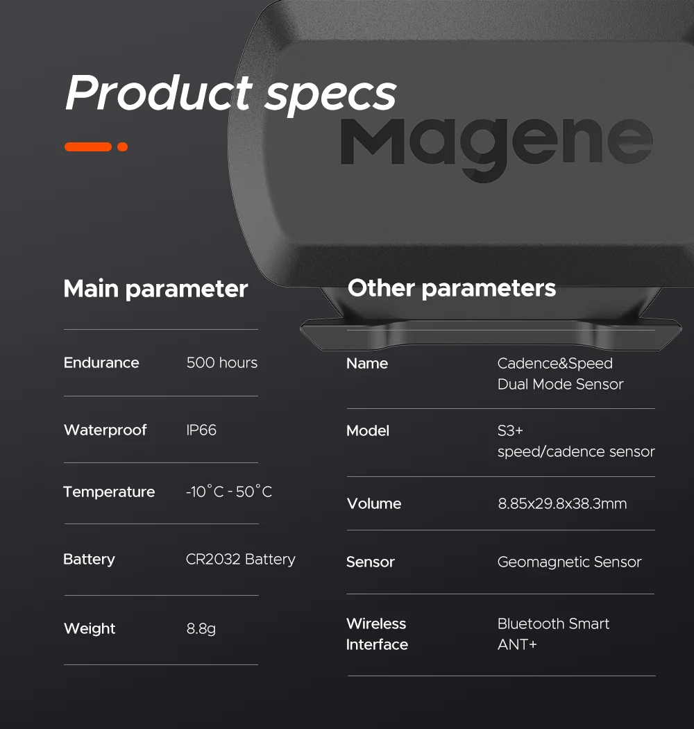 Magene S3+ Bicycle Speed/Cadence Sensor ANT+Bluetooth Wireless Speedometer Bike Dual Mode Sensor