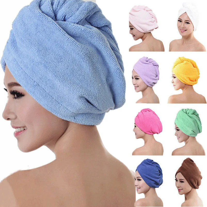 New Swimming Towel Rapid Fast Drying Hair Hat Absorbent Towel Cap Turban Wrap Soft Shower Hat Elastic Ring And Fixed Button