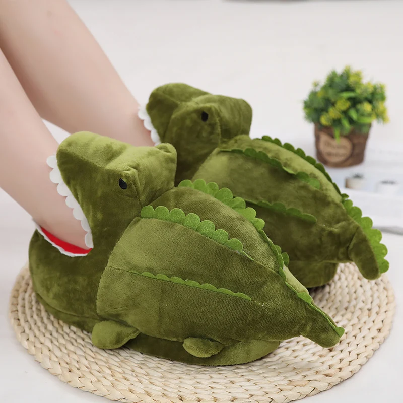 One Size Creative Crocodile Plush Cotton Slippers Female Winter Thick-Soled Bag With Household Indoor Cotton Women Adlut Shoes