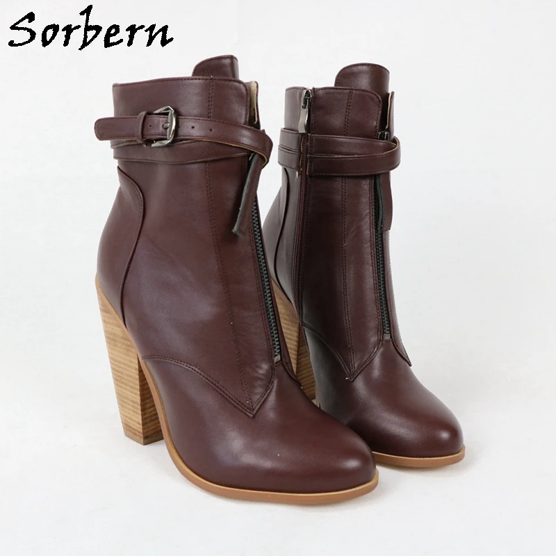 Sorbern Cute Round Toe Ankle Boots Women Block Heels Unisex Styles Chunky Heel Shoes Work Boots Winter Size 43 Custom Colors
