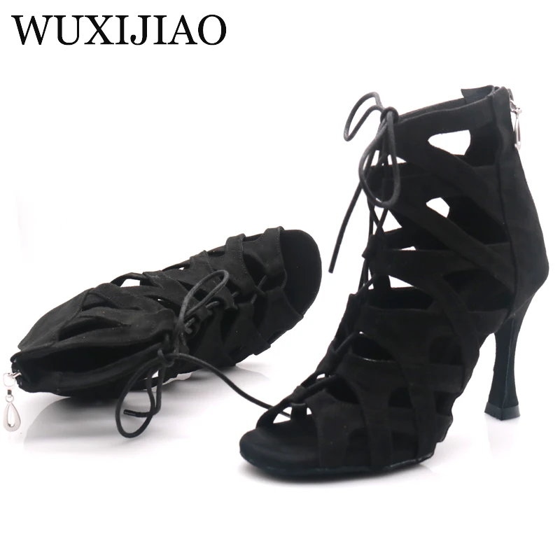 WUXIJIAO brand fashion ballroom dance Latin tango shoes ladies soft bottom high heels women bandage Latin dance shoes 9CM