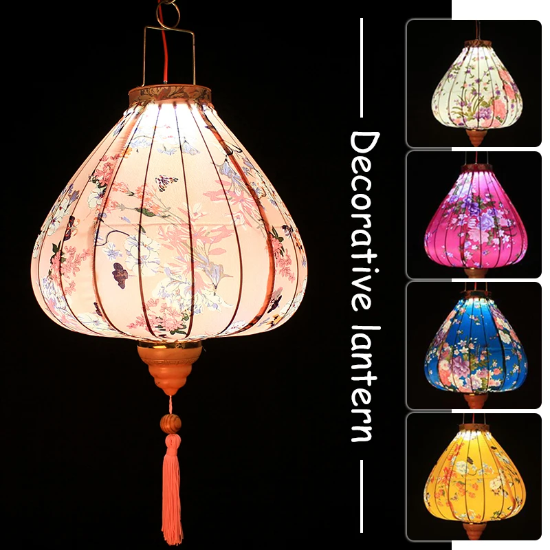 12/14in Retro Floral Chinese Silk Lantern Hanging Wedding Party New Year Lanterns Home Lampshade Outdoor Festival Event Decor