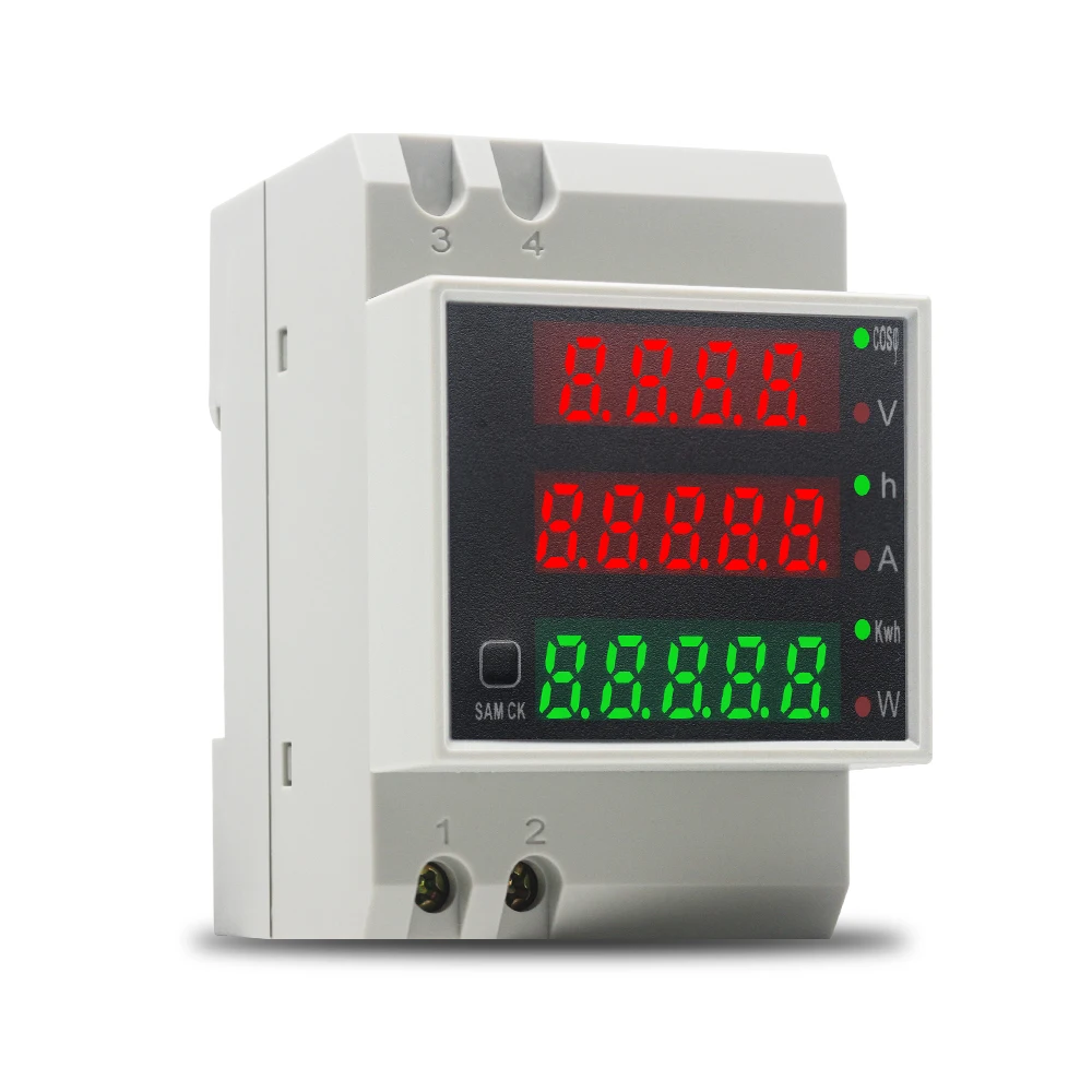 DIN-Rail AC monitor Wattmeter LED Active Power Factor Electric Energy Meter Voltmeter Ammeter AC 80-300V 250-450V 0-100.0A