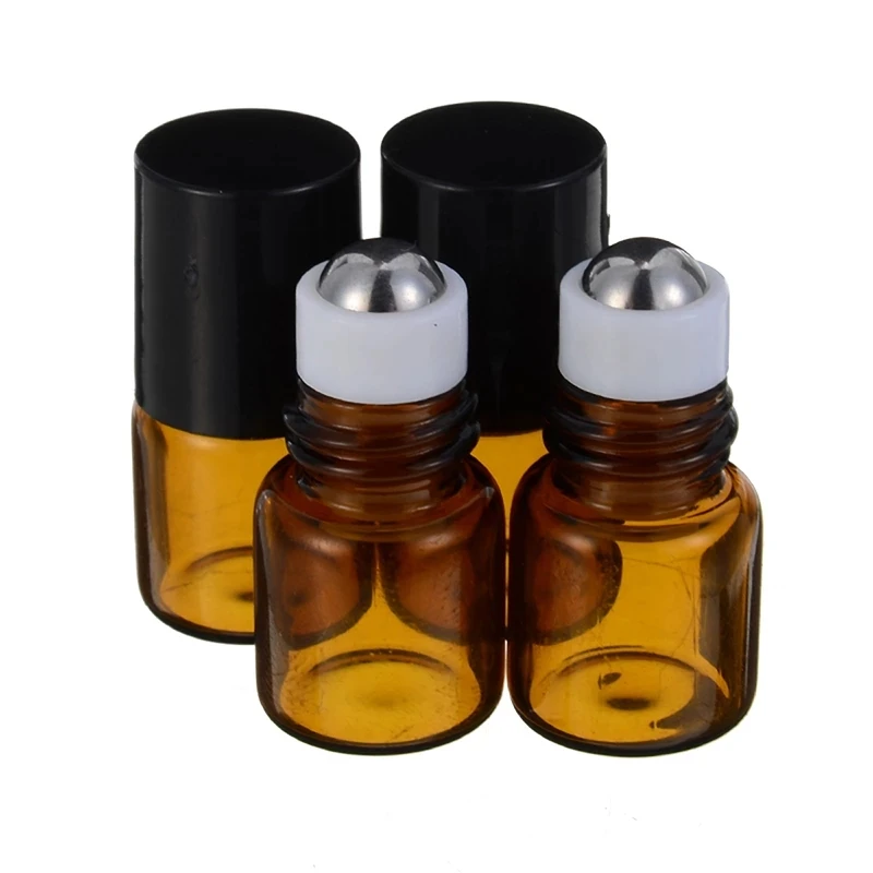 

50pcs 1ml Empty Roll on Glass Bottle Mini Amber Essential Oil Perfume Bottles Refillable Container Essence Vegetable Oil Storing