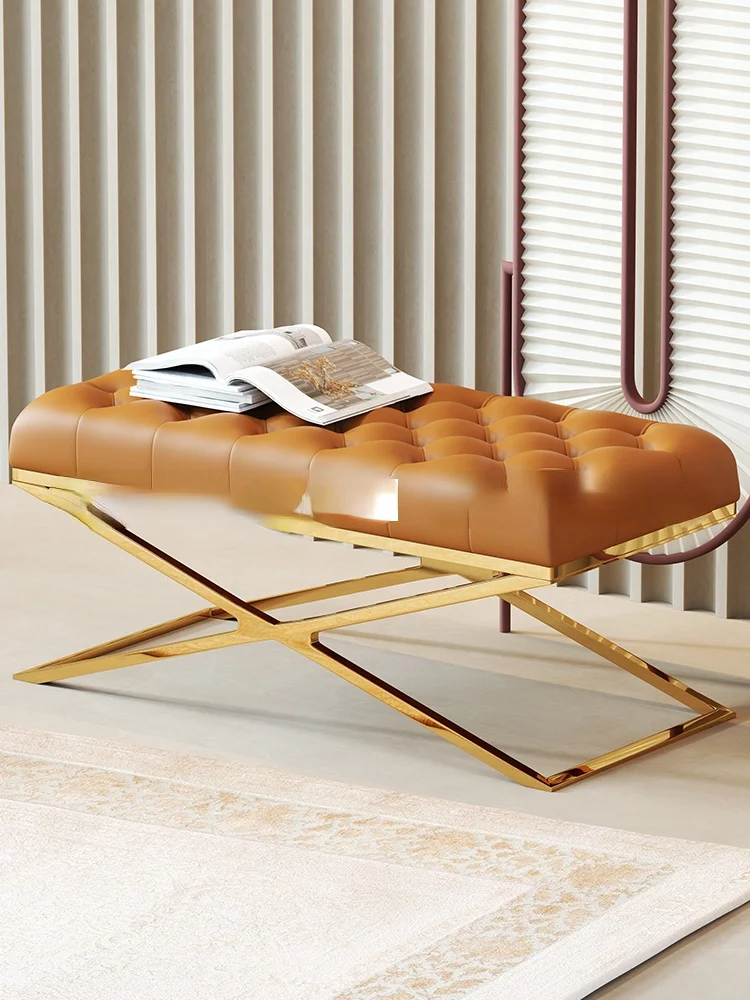 TT Post-Modern Bedroom Leather Bench Hong Kong Style Light Luxury Tailstock Stool Sofa Stool Pedal