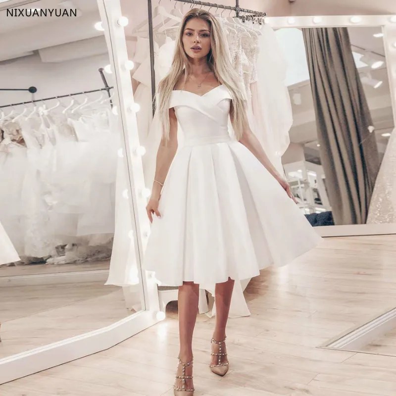 Satin Short Wedding Dress Bridal Gowns Simple Off The Shoulder A-line Wedding Dresses Robe De Mariage Plus Size