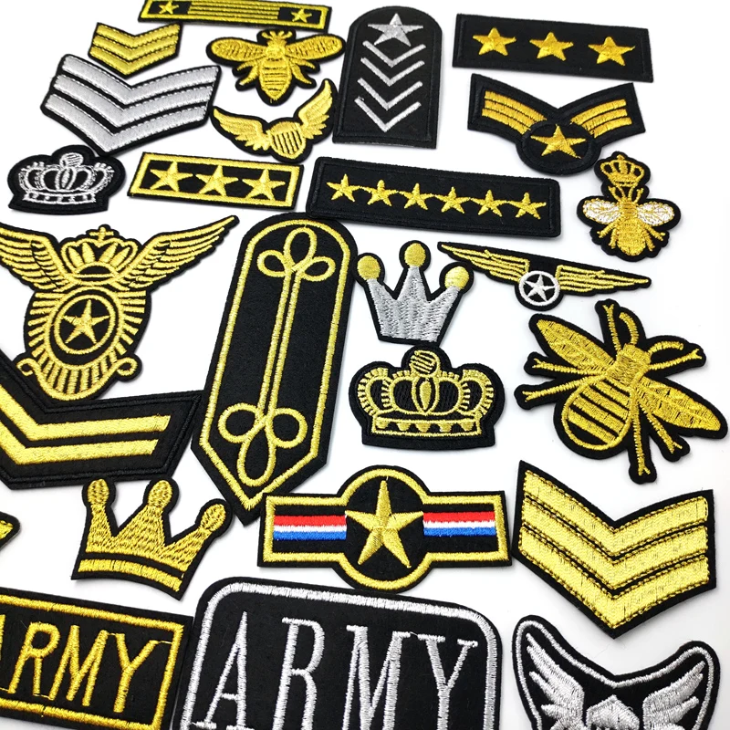 26Pcs/Lot Gold Silver Patch Ebroidered Applique Patches Fabric Garment Apparel Accessories Embroidery Badges