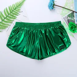 Mens Glanzend Metallic Boxershorts Laagbouw Elastische Waistban Dance Party Kostuum Stage Performance Rave Clubwear Boxer Trunks