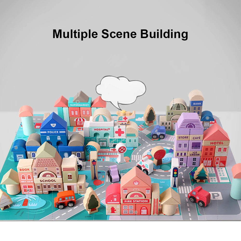 DIY 115Pcs/set Kids Colour Wooden Building Block City Traffic Geometric Shade Educational Children's Toys for Boys Girls Baby