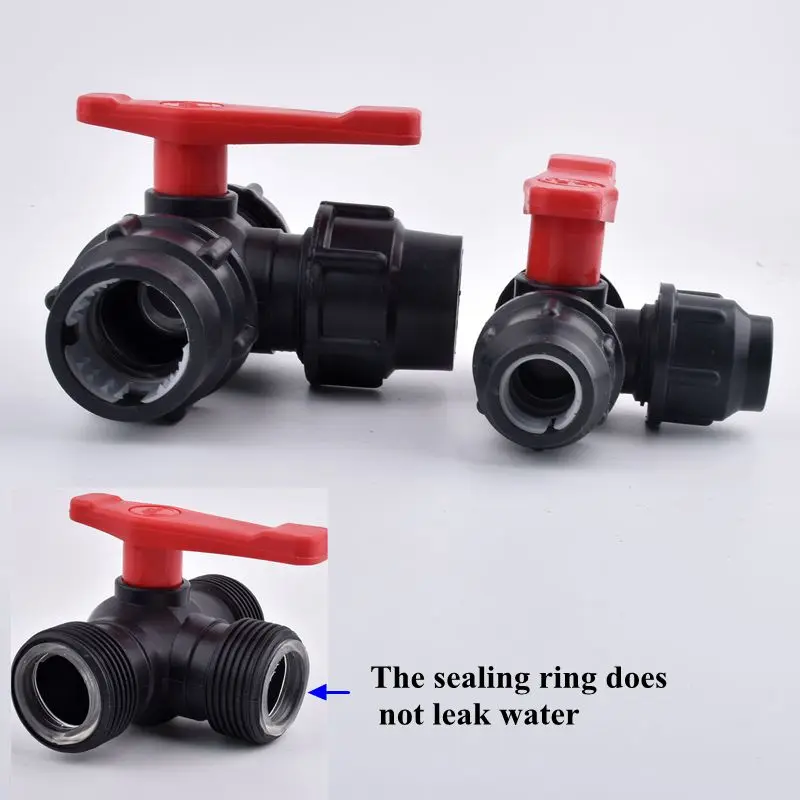 20~63mm Black PE Tee Ball Valve 3-Way Diverter Water Pipe Quick Connector, Agricultural Watering Irrigation Tube Control Valve
